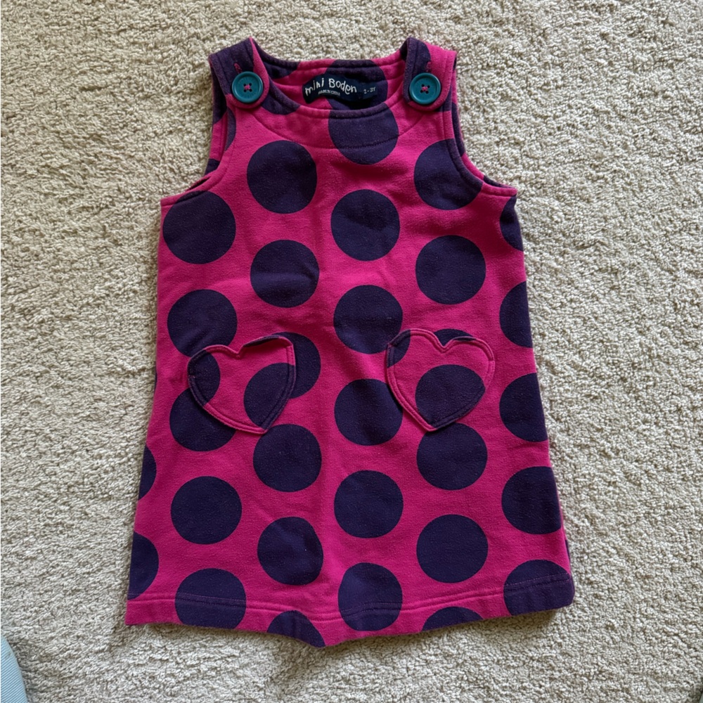 Mini Boden Polka Dot Dress with Heart Pockets